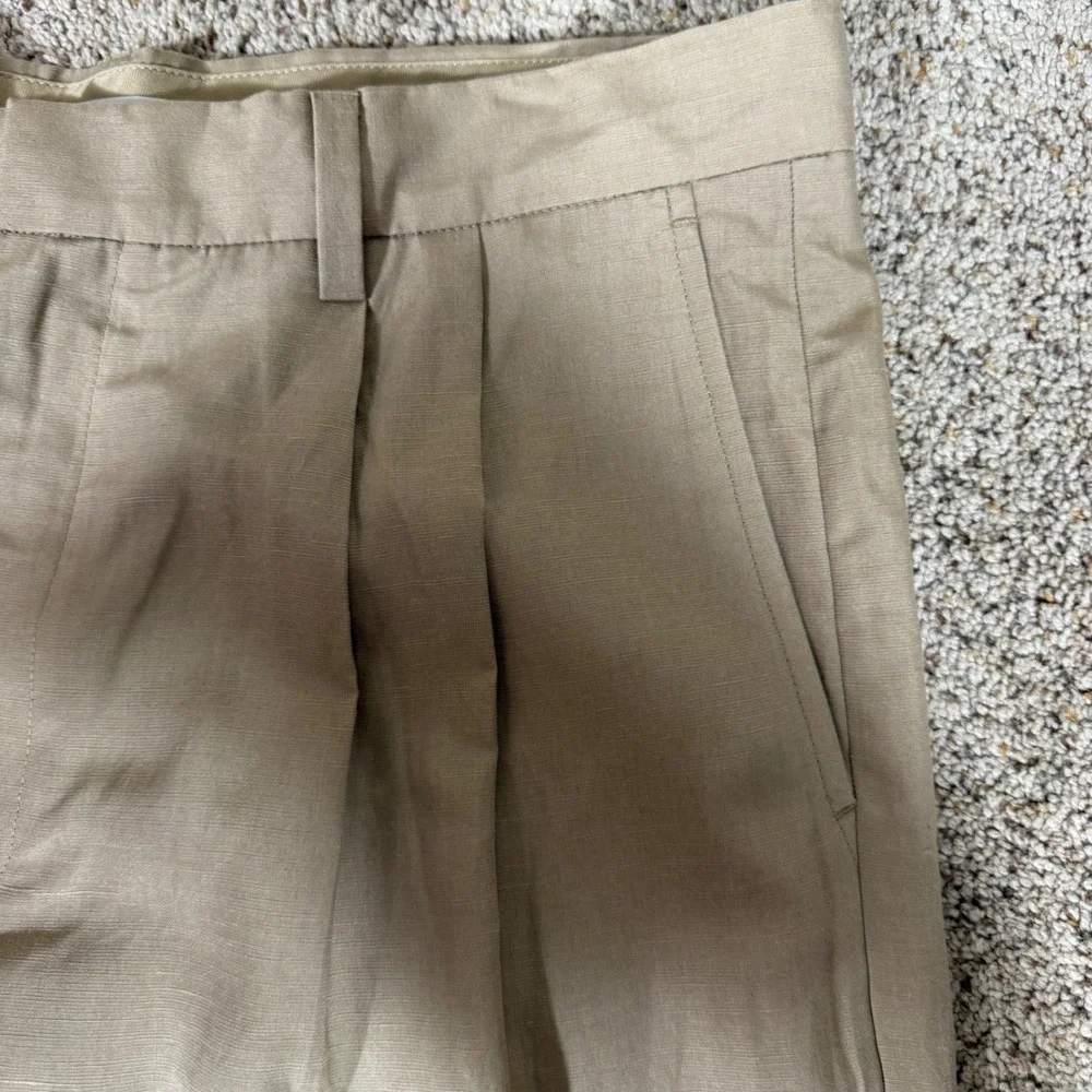 Banana Republic Mens Khaki Linen Blend Double Pleated Straight Fit Pants Size 34